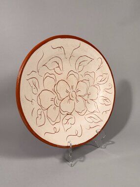 VTG Fioriware Zanesville 12” Terracotta White Floral Platter Hand Painted Potter